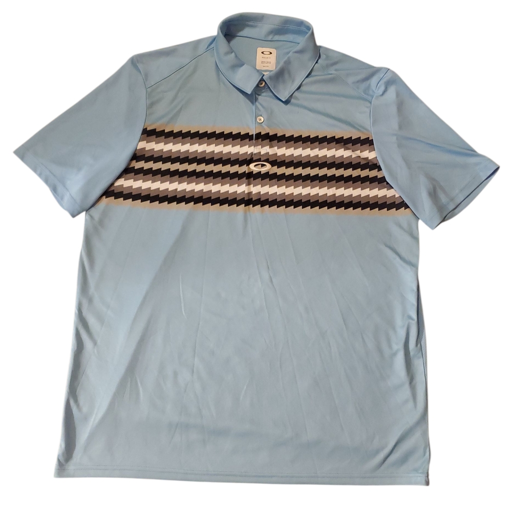 Oakley Performance Golf Polo Shirt Mens Large regular fit Tennis blue Striped